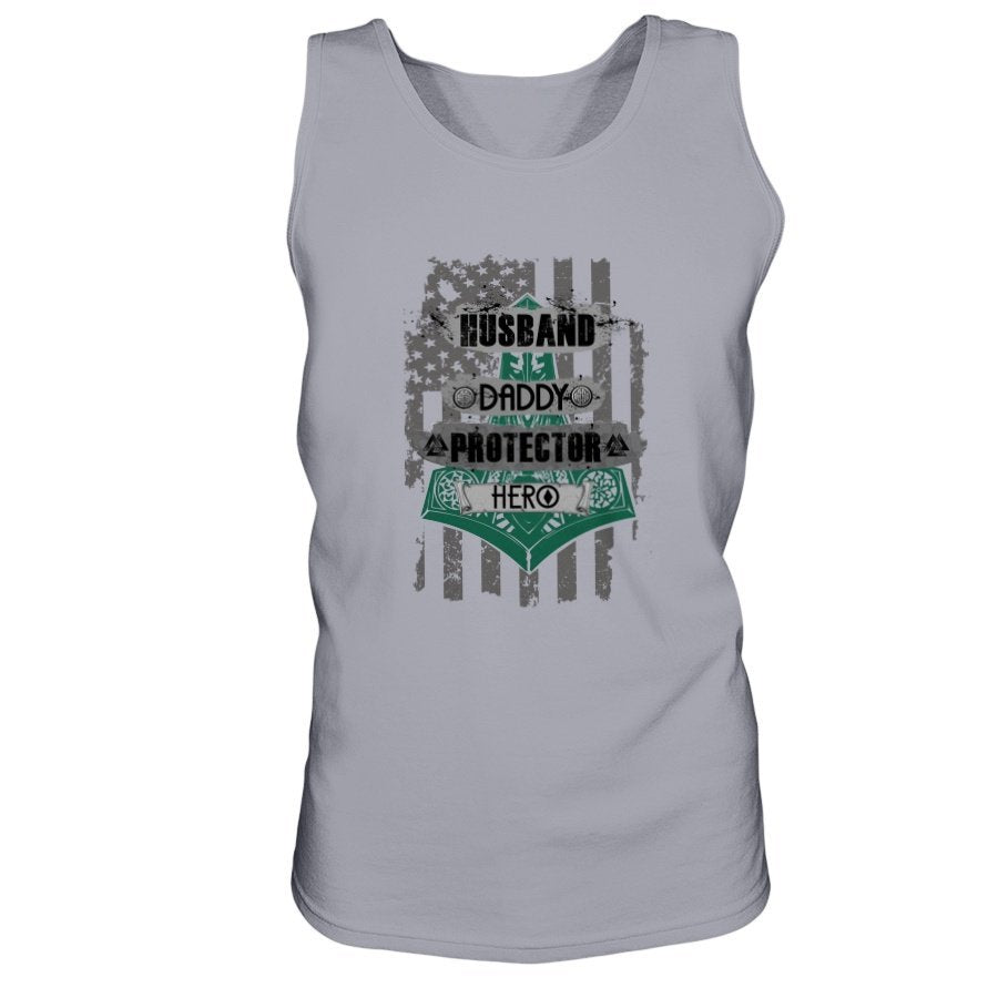 Husband - Daddy - Protector - Hero Ultra Cotton Tank - Dark Green USA