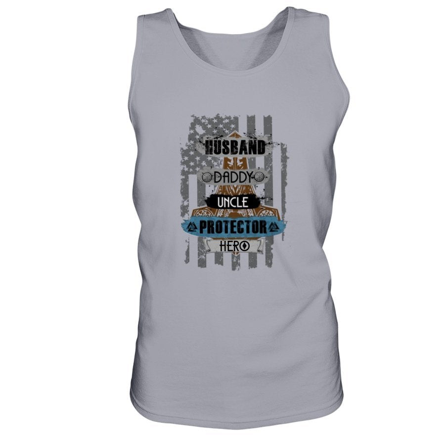 Husband - Daddy - Protector - Hero Ultra Cotton Tank - USA Light Brown / Blue