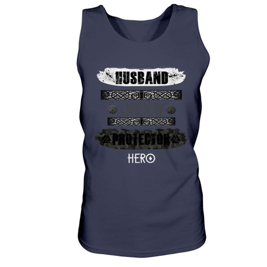 Husband - Daddy - Protector - Hero Ultra Cotton Tank - White / Black