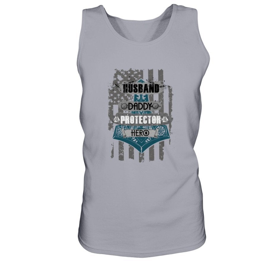 Husband - Daddy - Protector - Hero Ultra Cotton Tank - USA Dark Blue