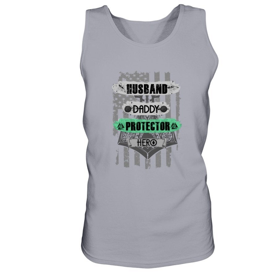Husband - Daddy - Protector - Hero Ultra Cotton Tank - White / Light Green