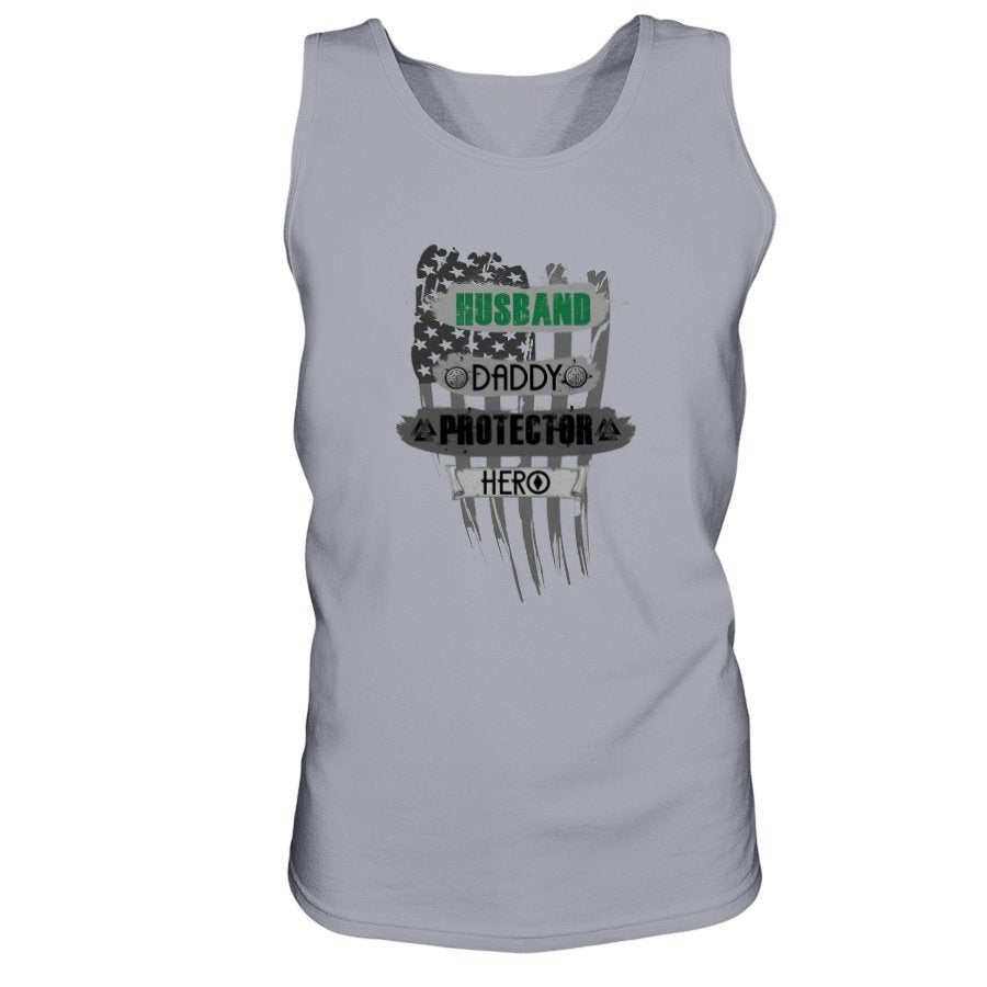 Husband - Daddy - Protector - Hero Ultra Cotton Tank - Green / Grey Camo