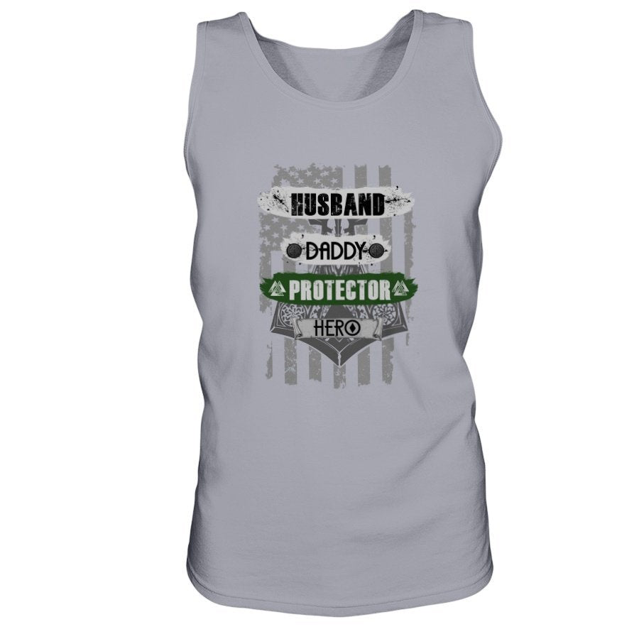 Husband - Daddy - Protector - Hero Ultra Cotton Tank - Green / White USA