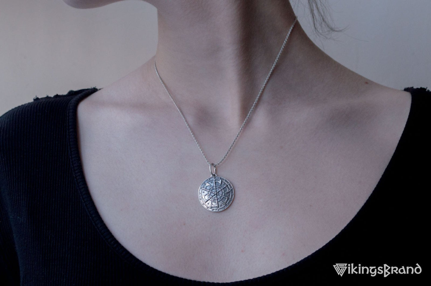 Kolovrat Vikings Pendant with Axe Symbol Sterling Silver Unique Jewelry