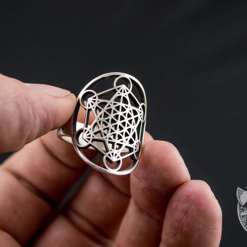 Metatron Cube Symbol 925 Sterling Silver Viking Ring - VikingsBrand