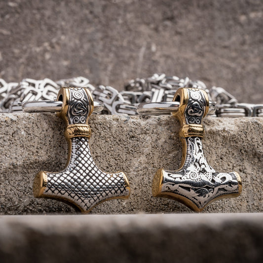 Mjolnir, Hammer of Thor Mixed Gold Surgical Steel Pendant Necklace