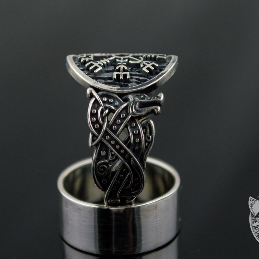 Norse Style Vegvisir Symbol 925 Sterling Silver Viking Ring - VikingsBrand