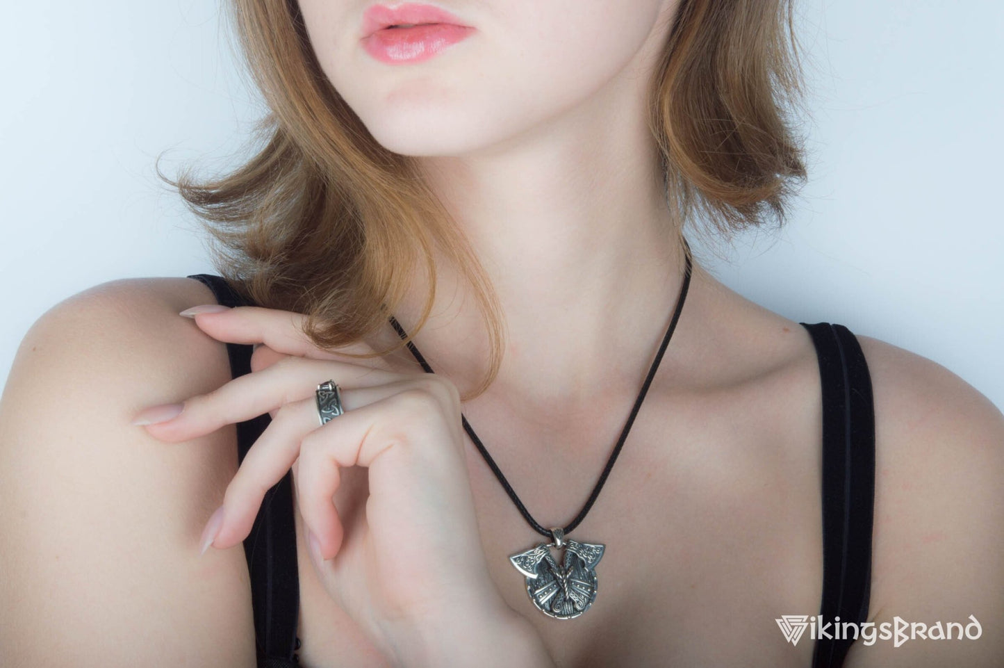 Norse Vikings Shield with Axes Pendant Sterling Silver Viking Jewelry