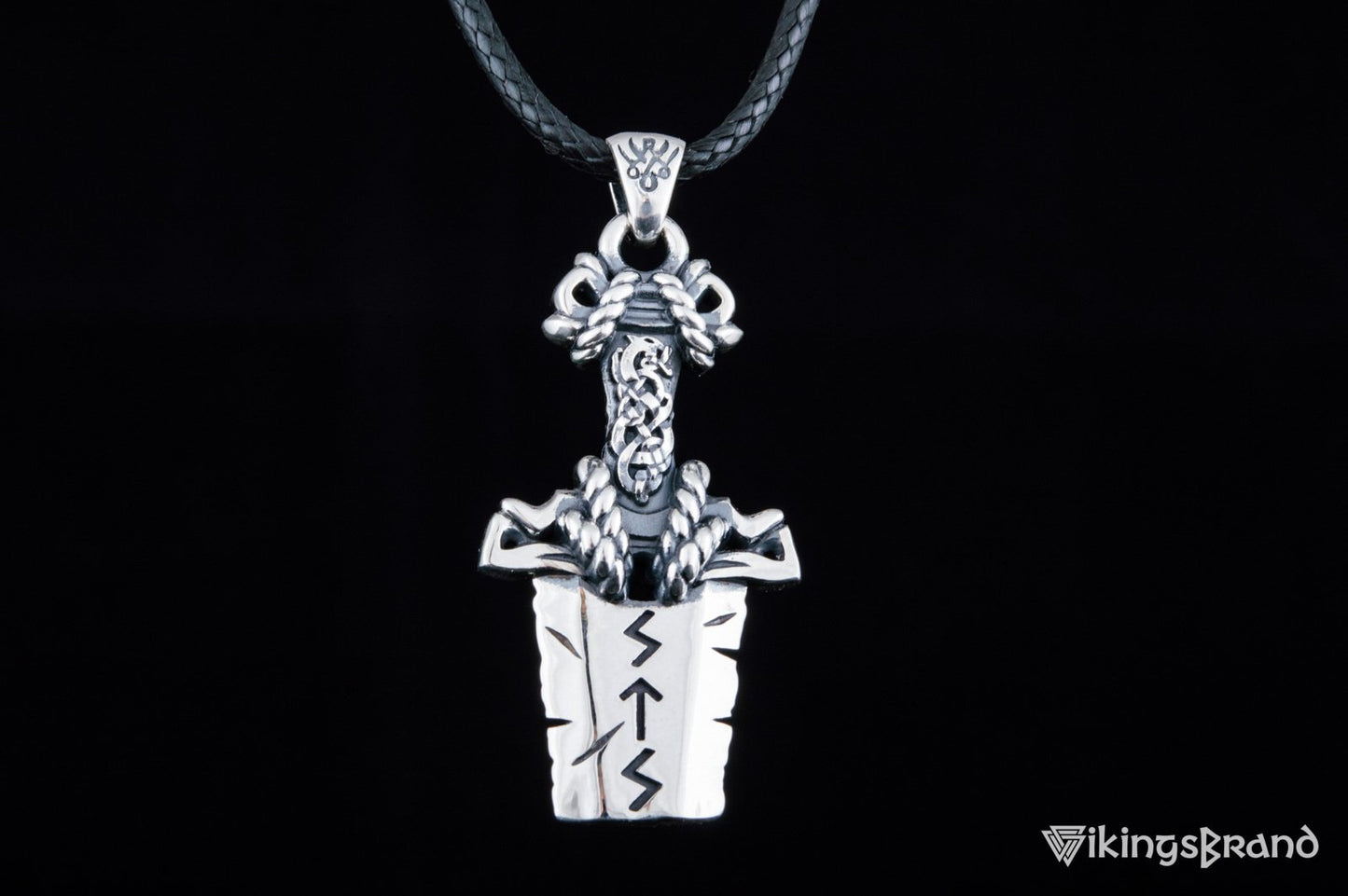 Norse Vikings Sword Pendant with Ornament Sterling Silver Viking Jewelry