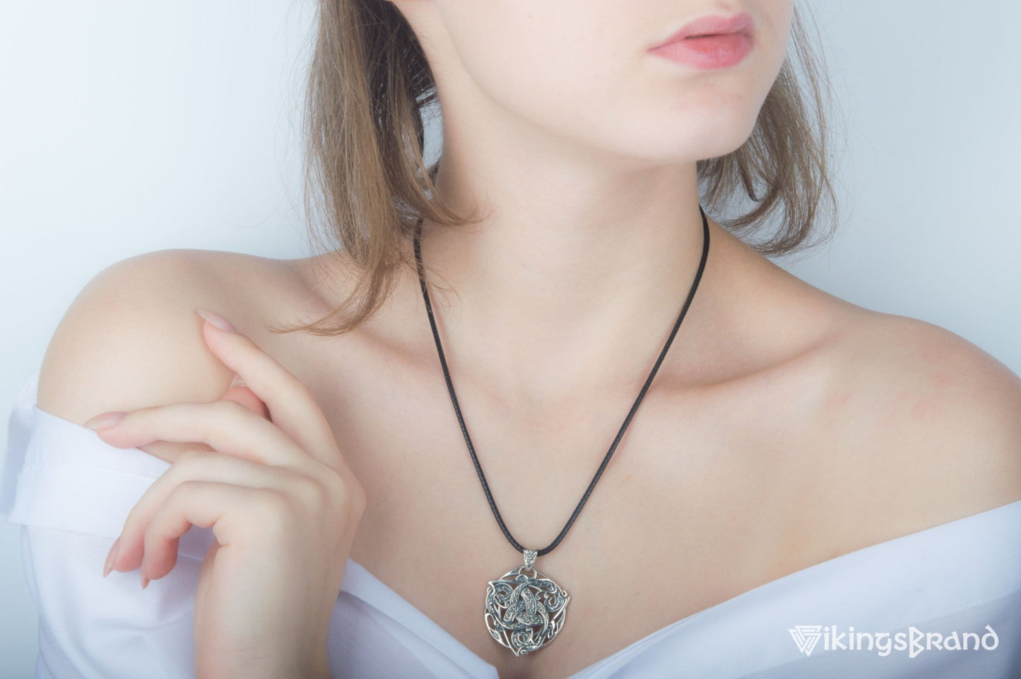 Odin Horn Viking Symbol Pendant with Ornament Sterling Silver Norse Jewelry