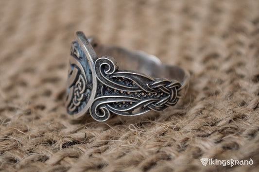 Odin's triple horn ring with Norse ornament, 925 sterling silver – view 2