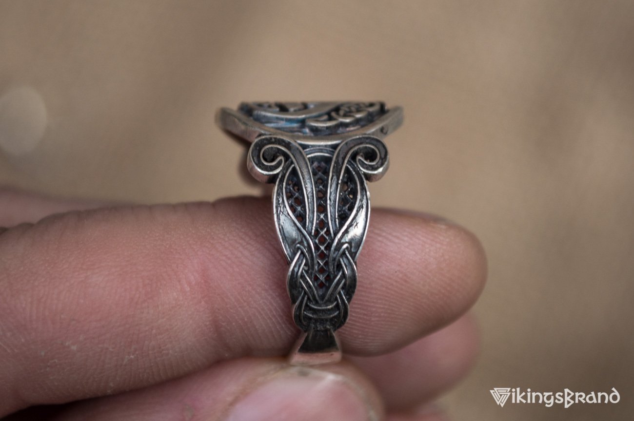 Odin Horn Viking Symbol with Viking Ornament Sterling Silver Norse Jewelry