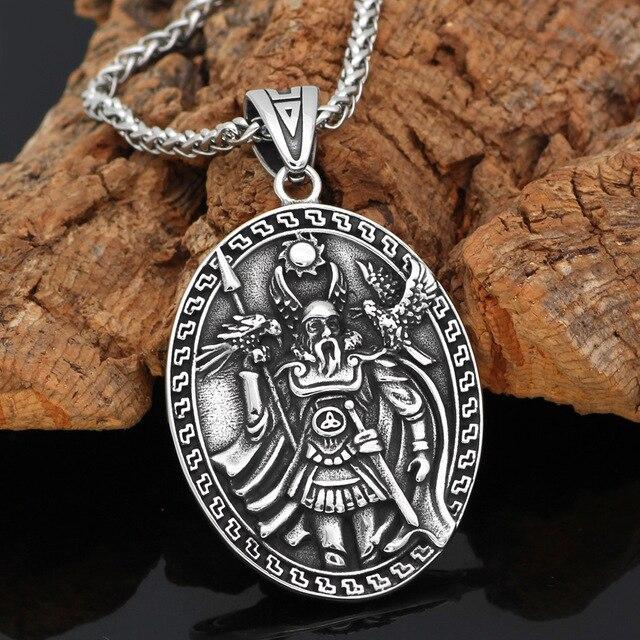 Odin with Huginn & Munnin and Geri & Freki Viking Pendant Necklace - VikingsBrand