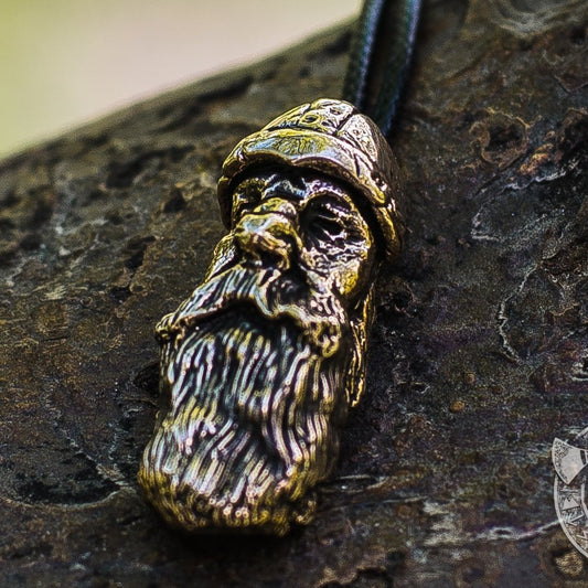 Bearded Viking head pendant in a hornless helmet, bronze – view 2
