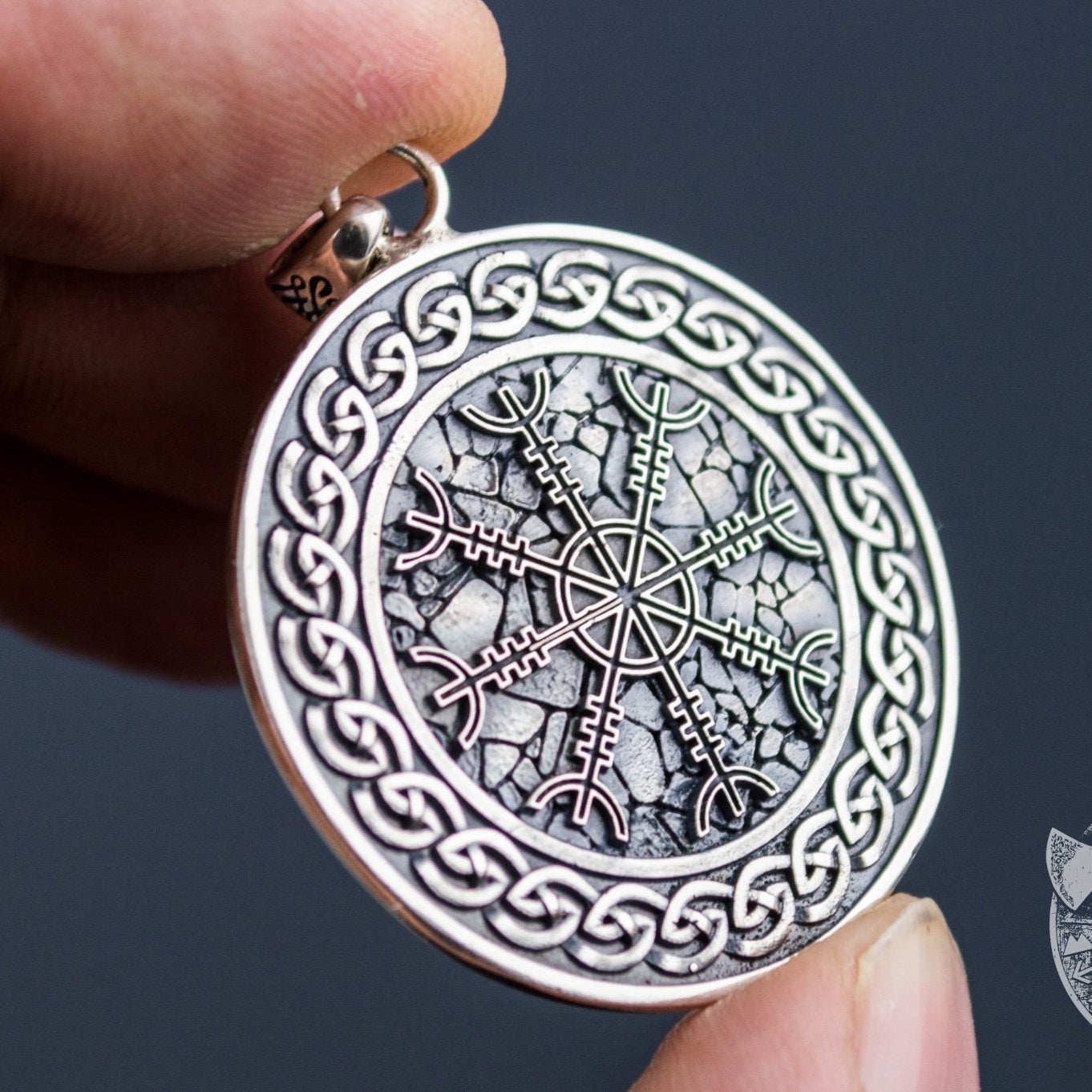 Ornamental Helm of Awe Symbol 925 Sterling Silver Pendant - VikingsBrand