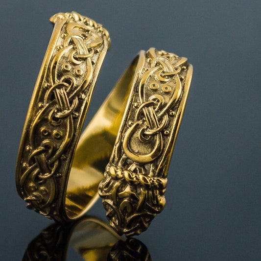 Ouroboros ornamental 14K gold Viking ring – view 2