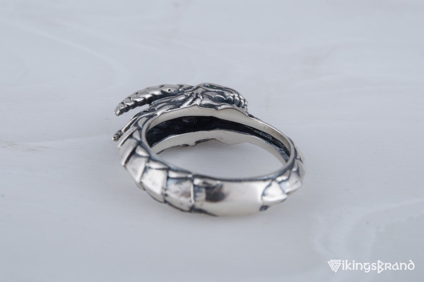 Ouroboros Viking Ring with Gem Sterling Silver Handmade Jewelry