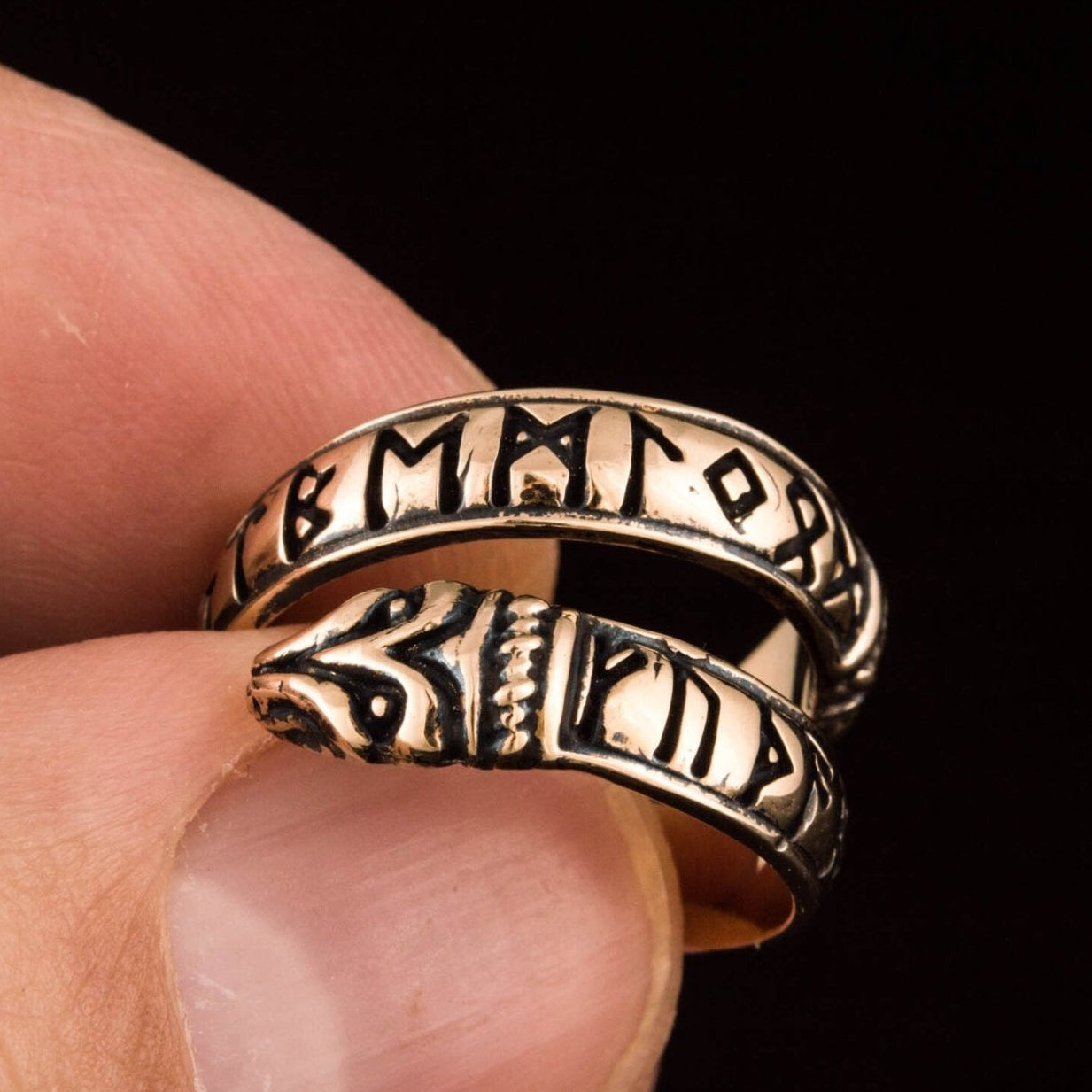 Ouroboros Elder Futhark runes bronze Viking ring – view 6