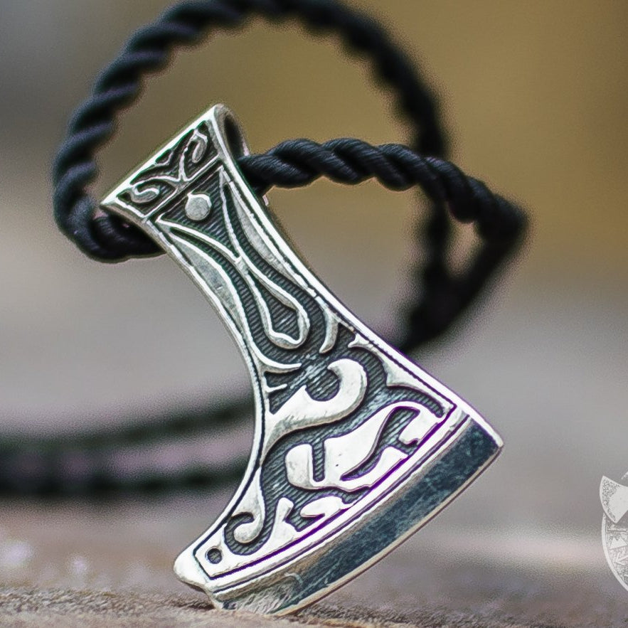 Perun's Axe with Deer Ornament 925 Sterling Silver Pendant - VikingsBrand