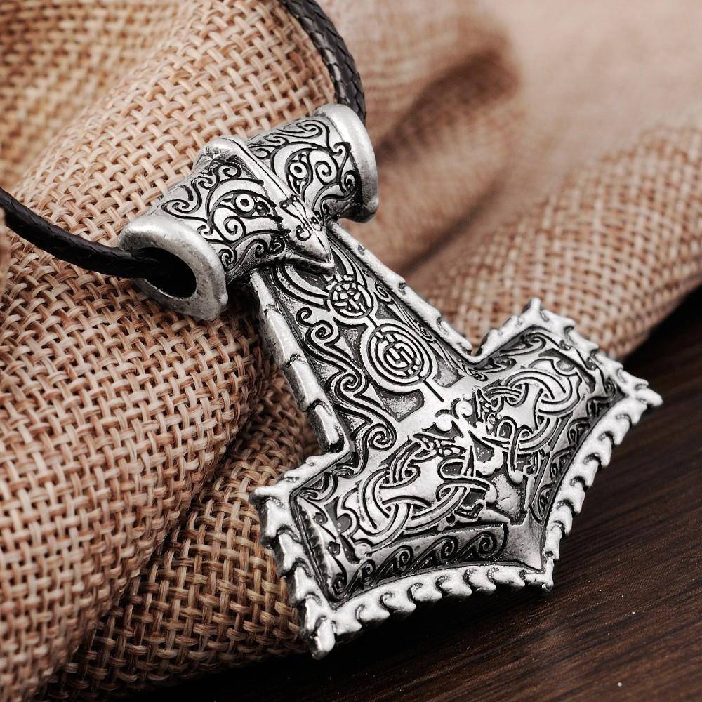 Raven Thor's Hammer Pendant Necklace - Viking Jewelry - VikingsBrand