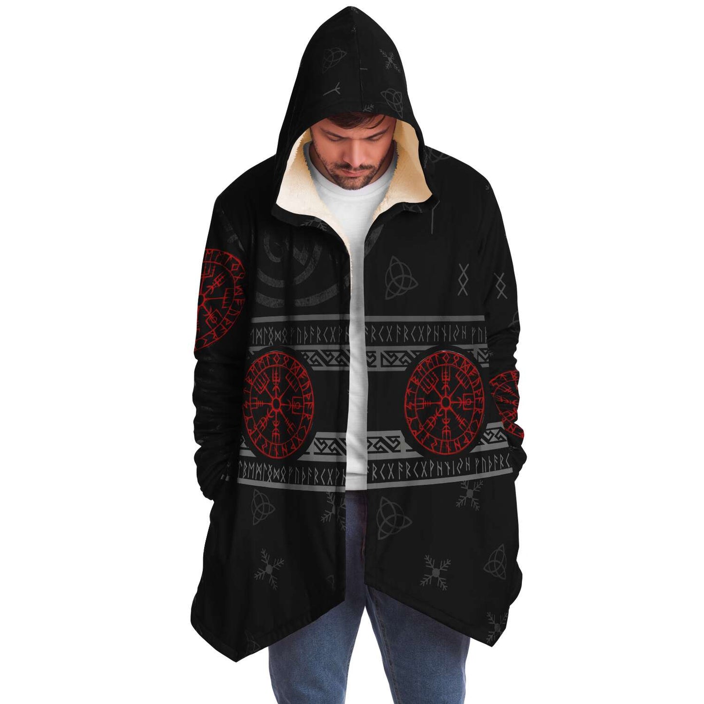 Red Vegvisir Premium Viking Cloak