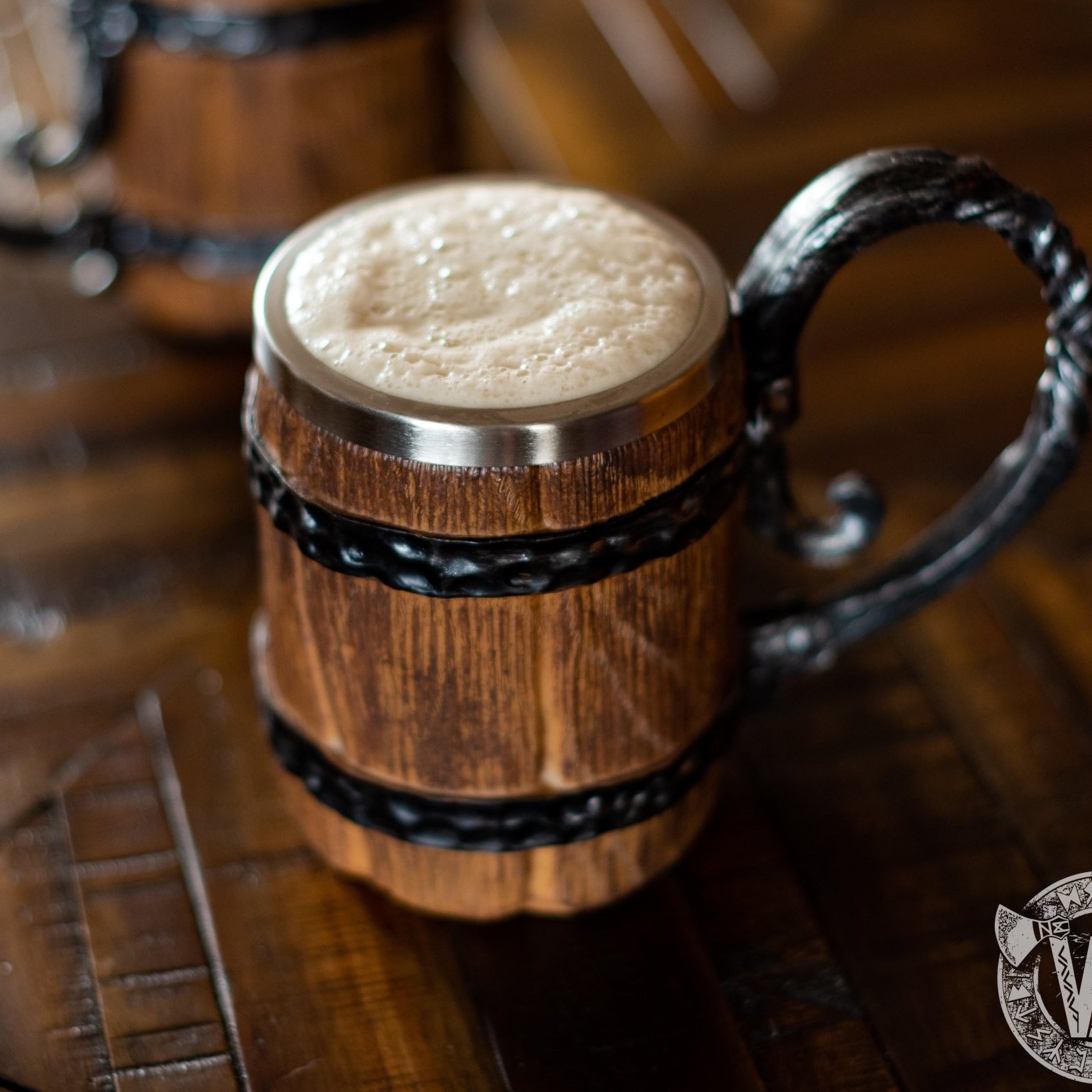 Rustic Wooden Barrel Resin Mug Large Handle Stainless Steel Insert - VikingsBrand