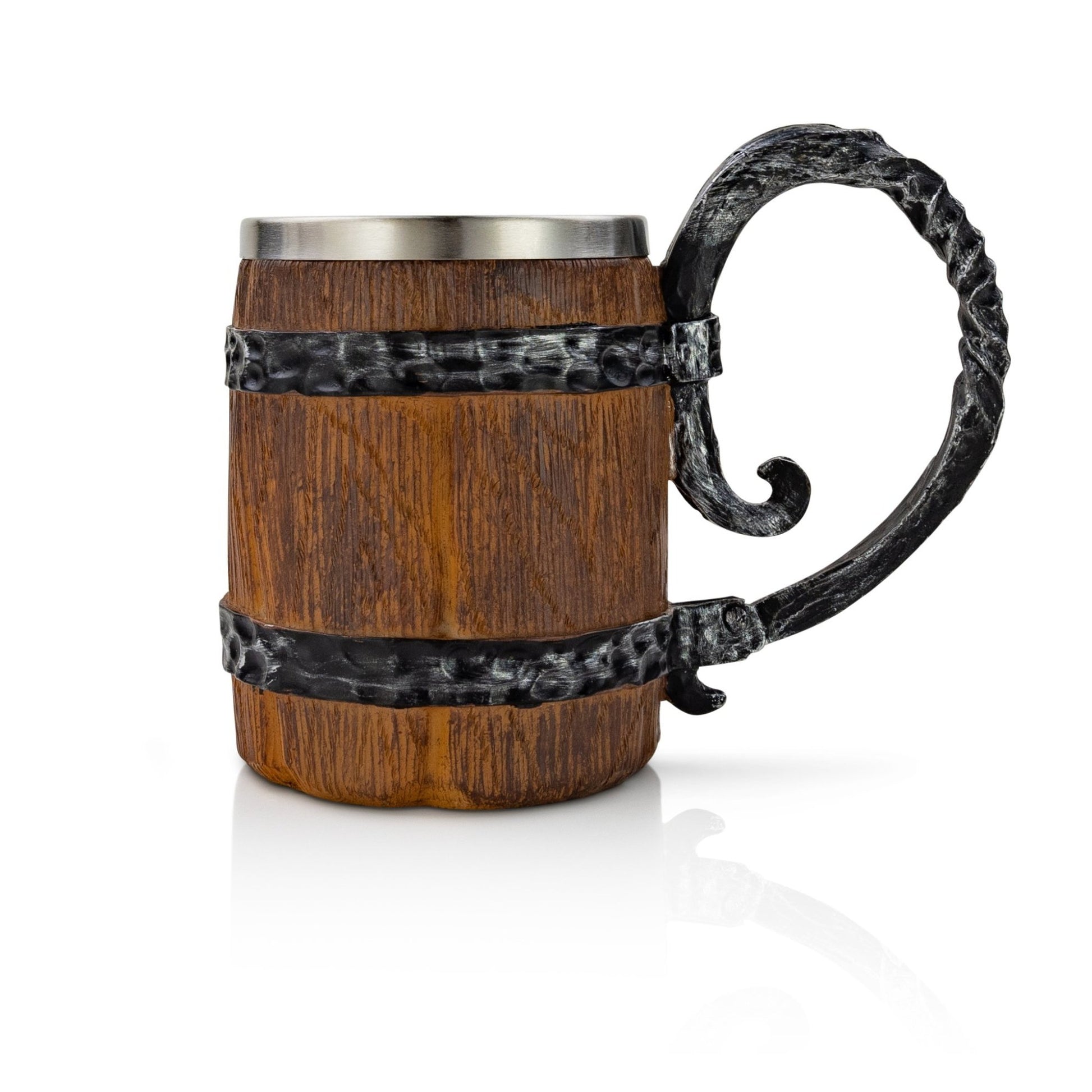 Rustic Wooden Barrel Resin Mug Large Handle Stainless Steel Insert - VikingsBrand
