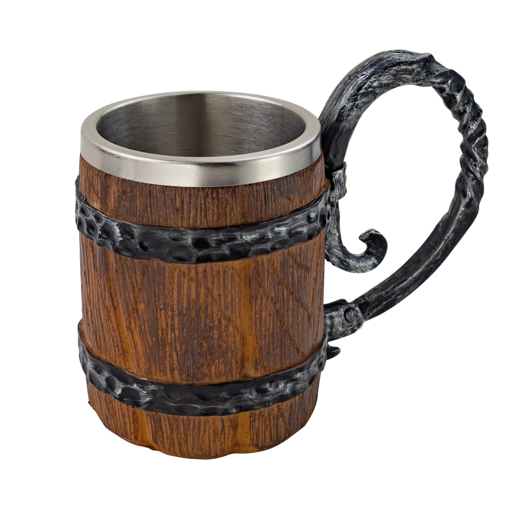 Rustic Wooden Barrel Resin Mug Large Handle Stainless Steel Insert - VikingsBrand