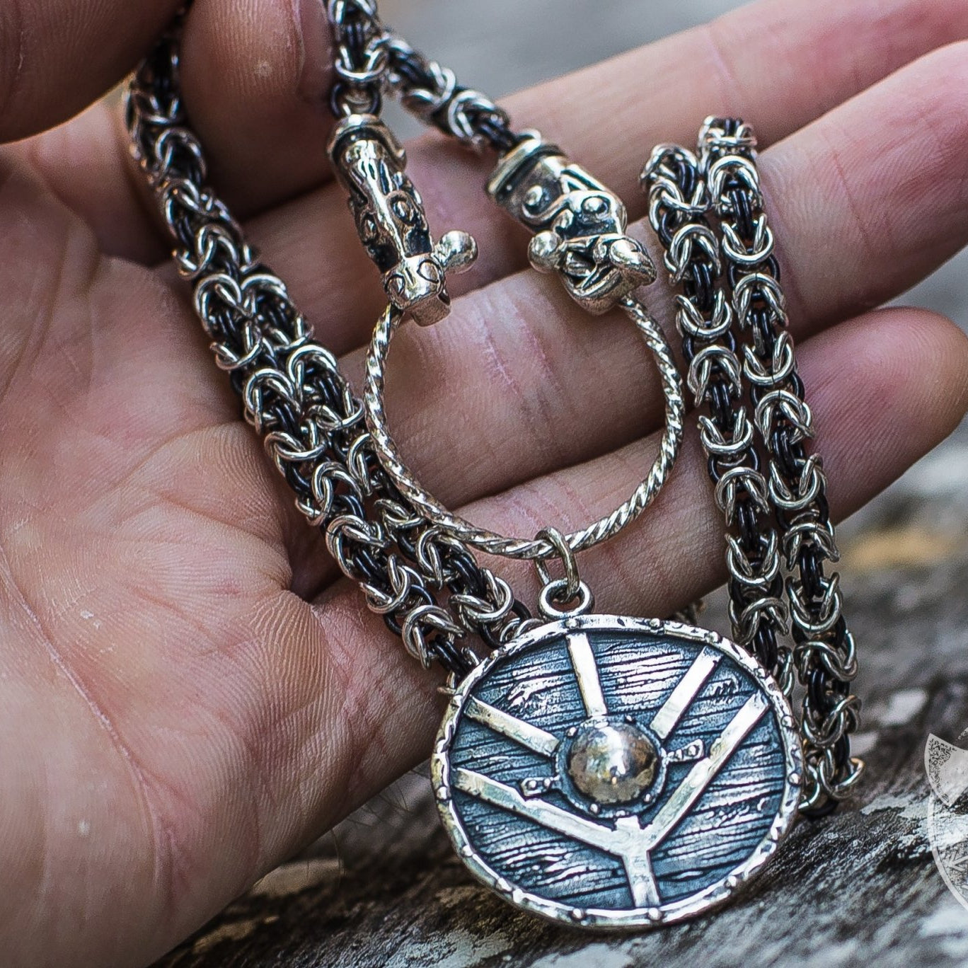 Set of Viking Chain and Lagherta Shield Pendant 925 Sterling Silver - VikingsBrand