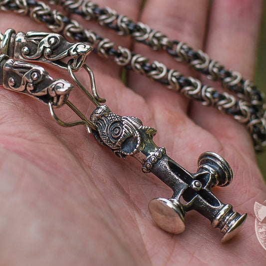 Viking chain set with wolf cross Thor's hammer pendant in 925 silver – view 2