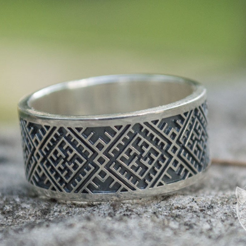 Slavic Ornament 925 Sterling Silver Pagan Ring - VikingsBrand