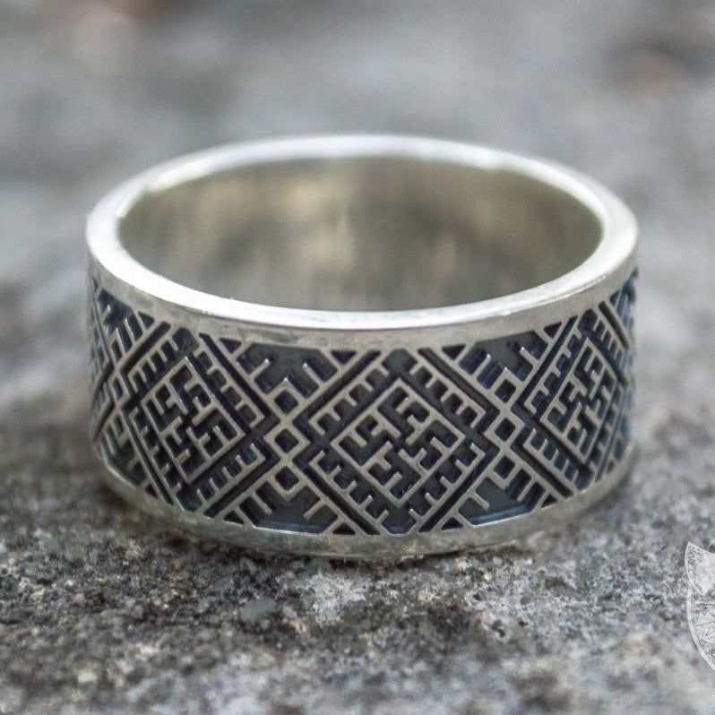 Slavic Ornament 925 Sterling Silver Pagan Ring - VikingsBrand