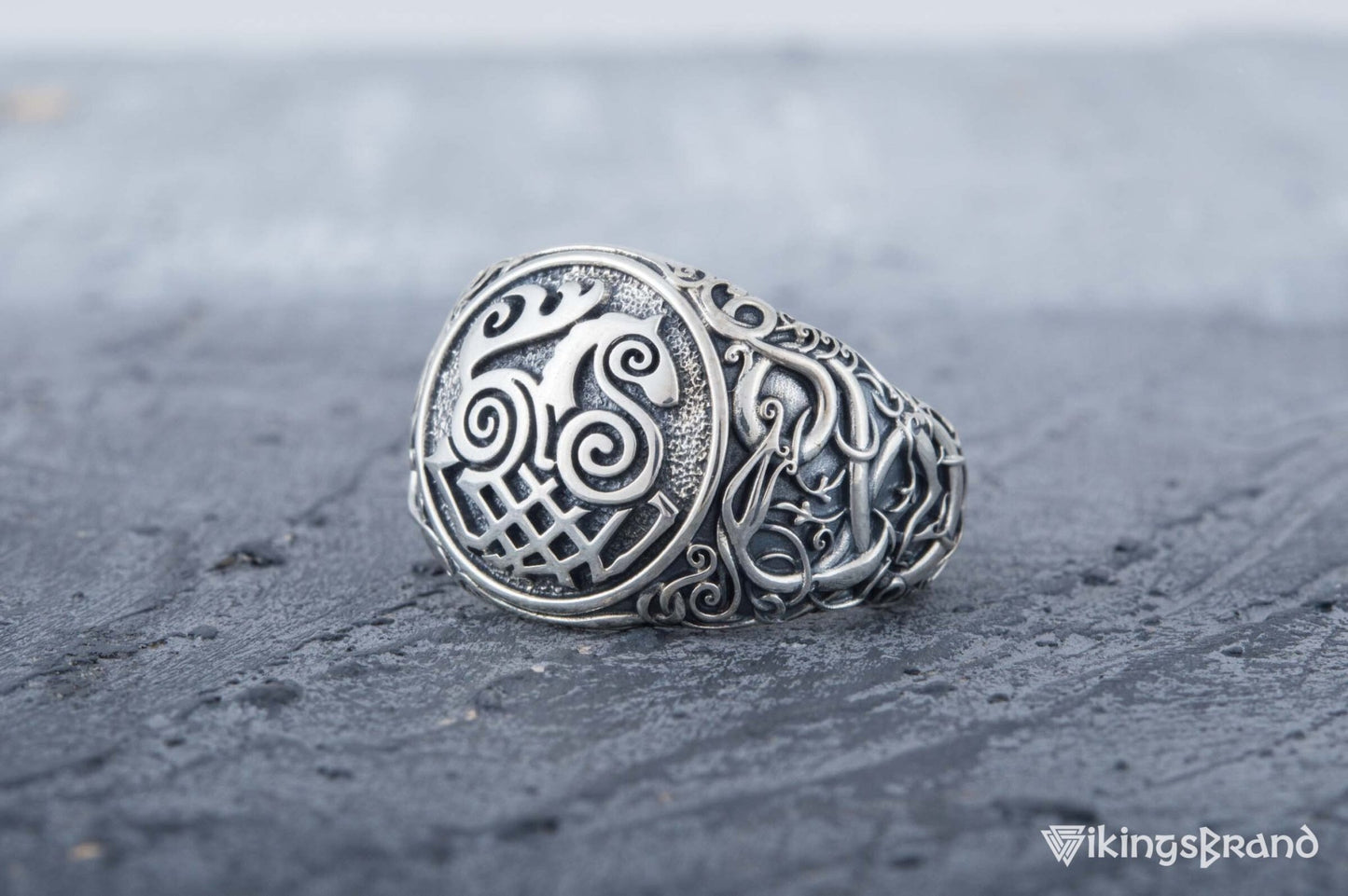 Sleipnir Viking Symbol Ring with Urnes Style Sterling Silver Viking Jewelry