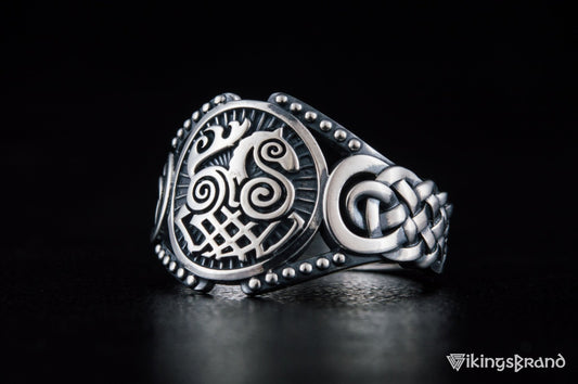 Sleipnir Viking Symbol with Viking Ornament Sterling Silver Handmade Jewelry