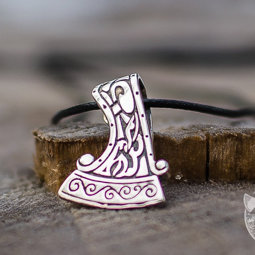 Small Perun's Axe with Ornament 925 Sterling Silver Pendant - VikingsBrand