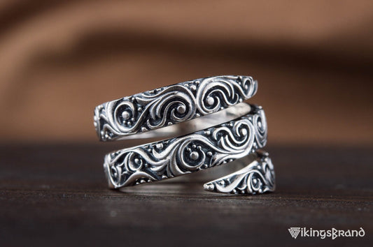 Snake ornament sterling silver Viking ring – view 2