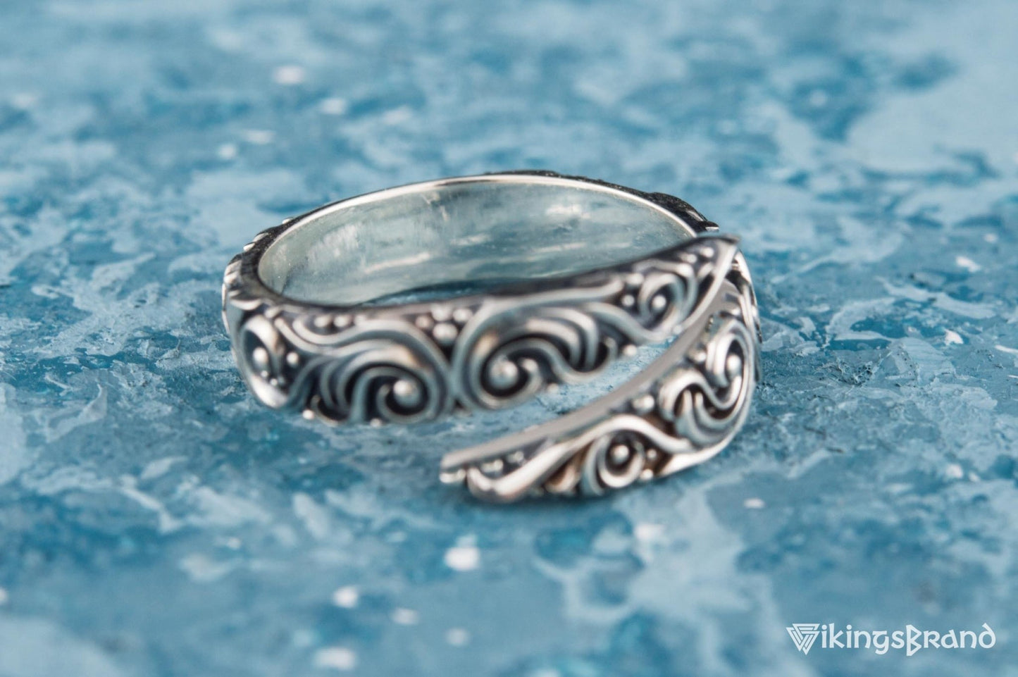 Snake Viking Style Ring with Ornament Sterling Silver Norse Jewelry