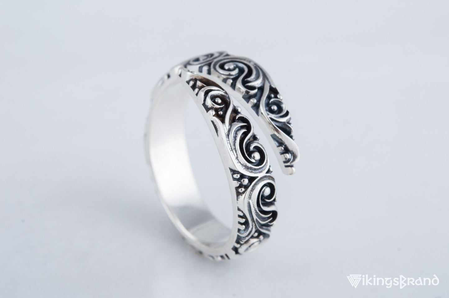 Snake Viking Style Ring with Ornament Sterling Silver Norse Jewelry