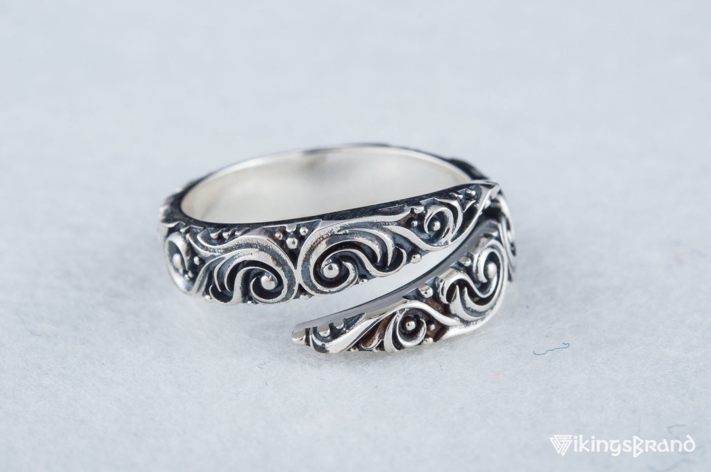 Snake Viking Style Ring with Ornament Sterling Silver Norse Jewelry