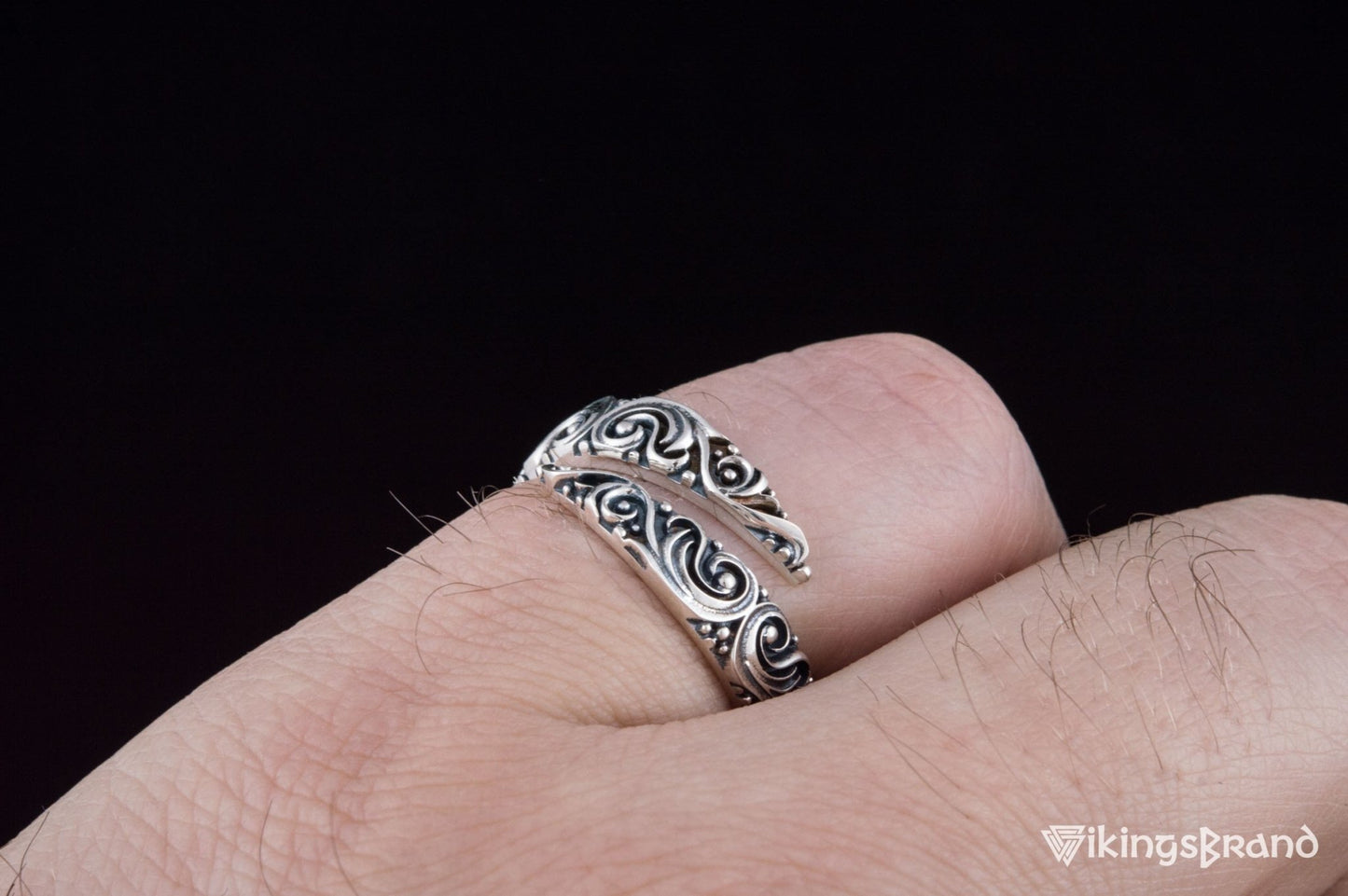 Snake Viking Style Ring with Ornament Sterling Silver Norse Jewelry