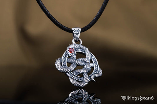 Snake Pendant with Runes & Red Cubic Zirconia – 925 Silver