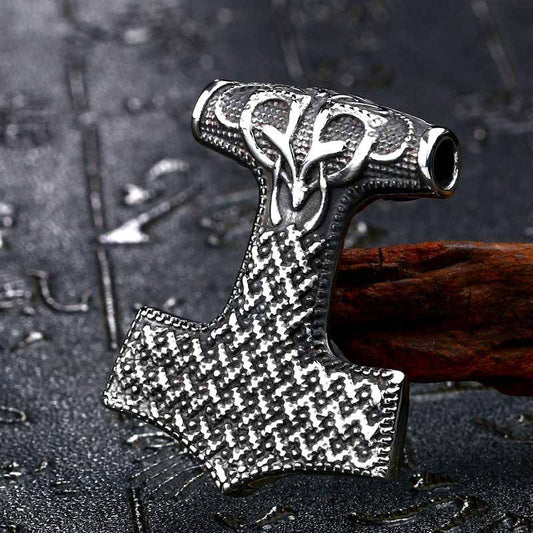 stainless steel raven Mjolnir pendant necklace – view 2