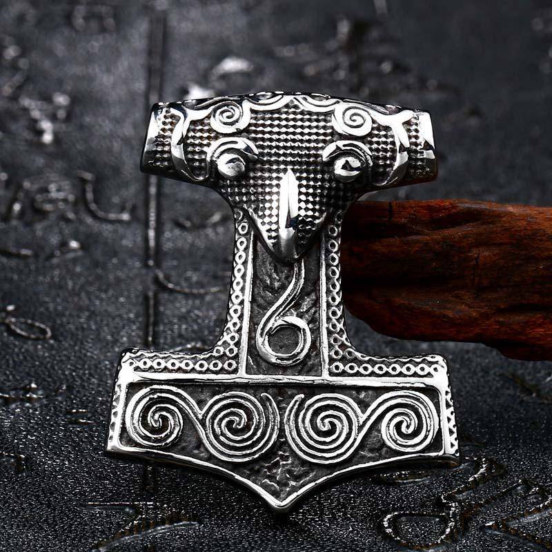 Stainless Steel Raven Mjolnir Pendant - Necklace - VikingsBrand