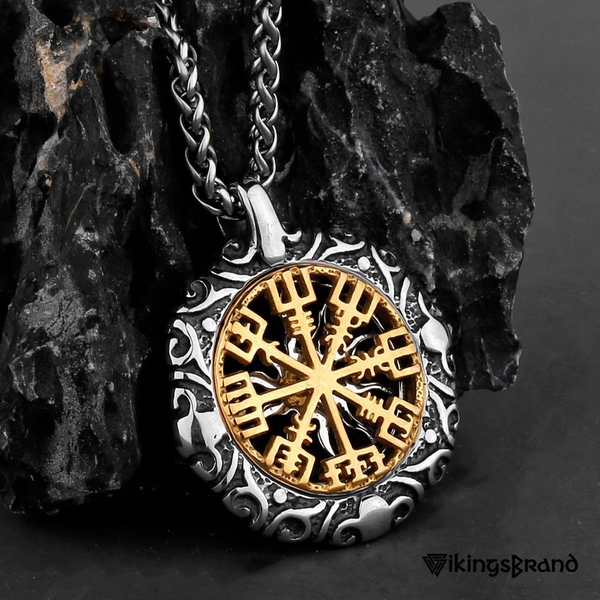 Stainless Steel Vegvisir Rune Amulet Necklace