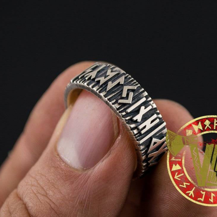 Sterling Silver Elder Futhark Runes Ring - VikingsBrand