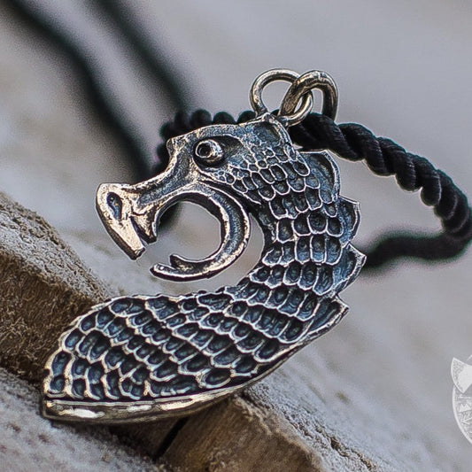 longship dragon head pendant with scales in 925 silver – view 2