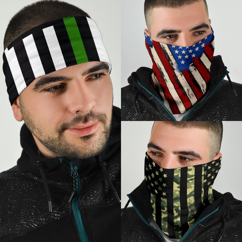 Thin Green Line Neck Gaiter | Face Shield - Green Stripes