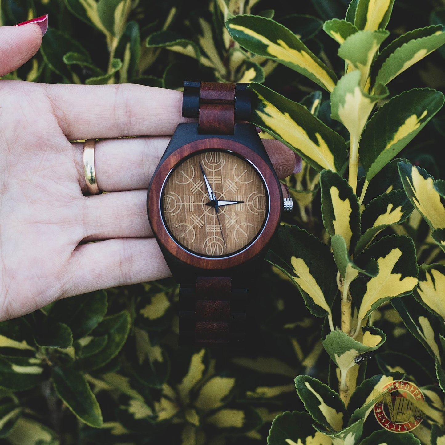 Thor Viking Wooden Watch with Helm of Awe Viking Symbol - VikingsBrand