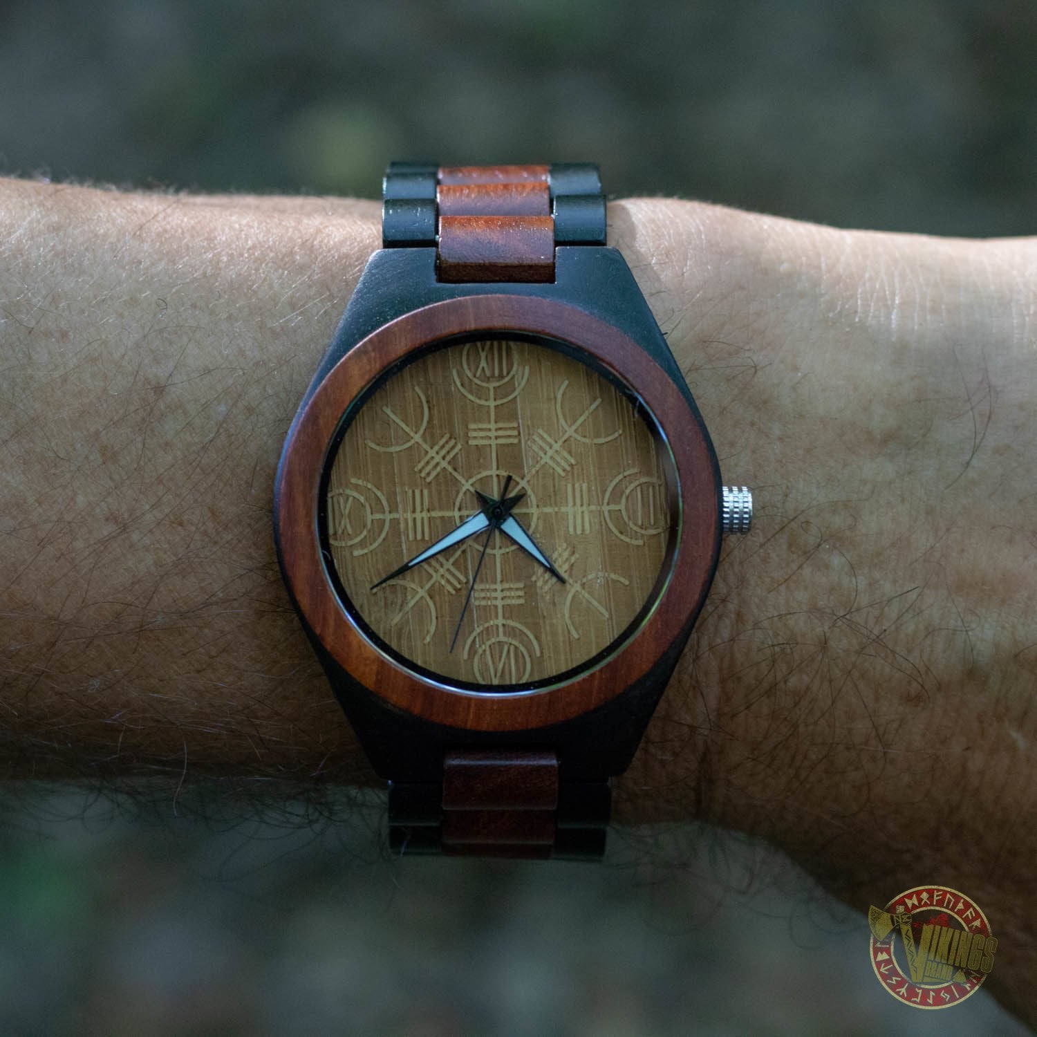 Thor Viking Wooden Watch with Helm of Awe Viking Symbol - VikingsBrand