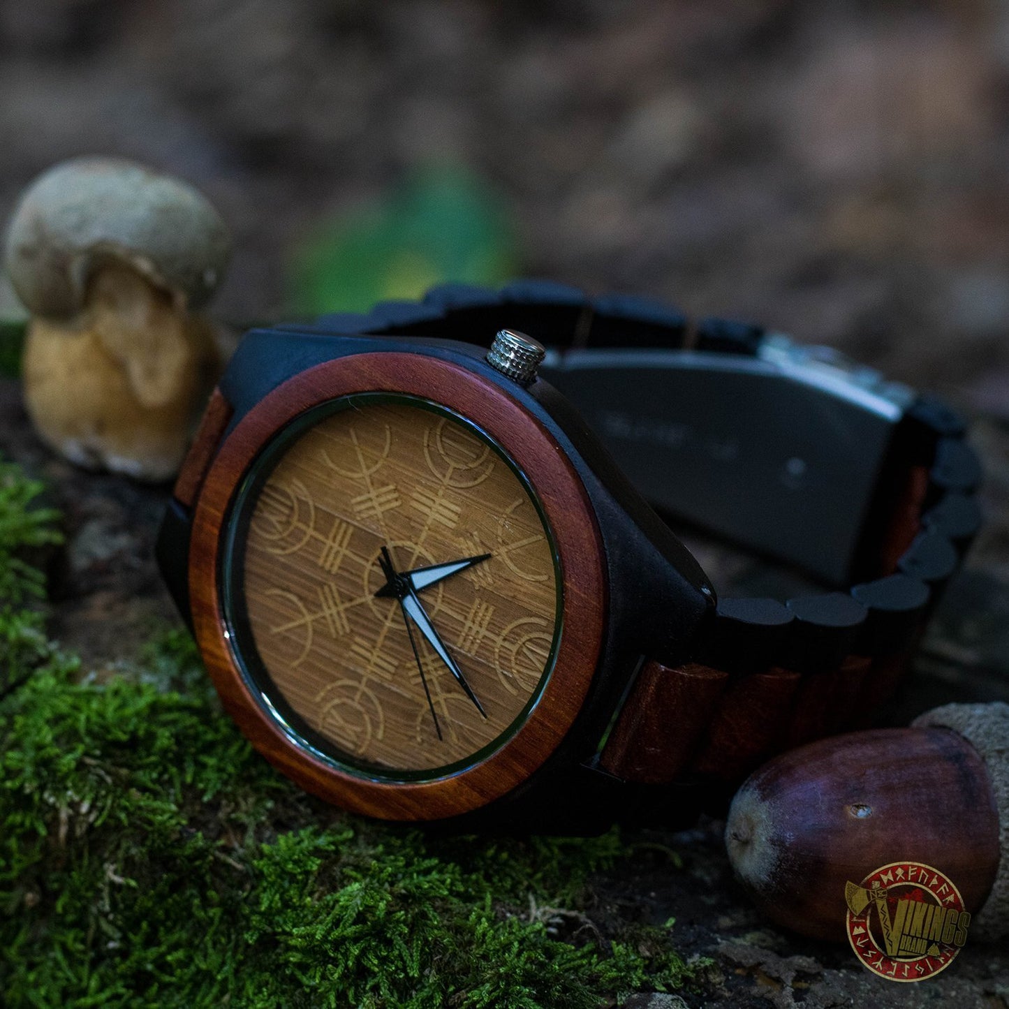 Thor Viking Wooden Watch with Helm of Awe Viking Symbol - VikingsBrand